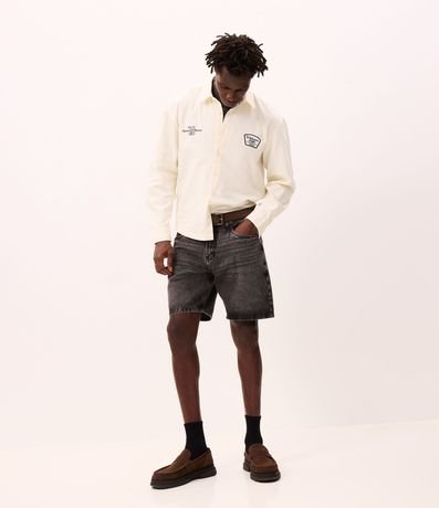 Camisa Overshirt Boxy Manga Larga en Sarga con Bordado Workwear Dept