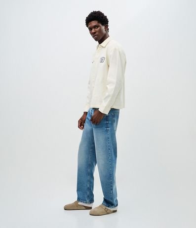 Camisa Overshirt Boxy Manga Larga en Sarga con Bordado Workwear Dept 5