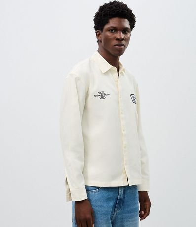 Camisa Overshirt Boxy Manga Larga en Sarga con Bordado Workwear Dept 6