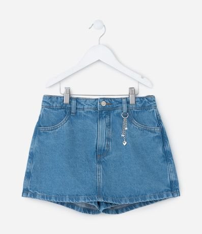 Short Pollera Infantil en Jeans con Colgantes Metálicos – Talle 7 a 16 años