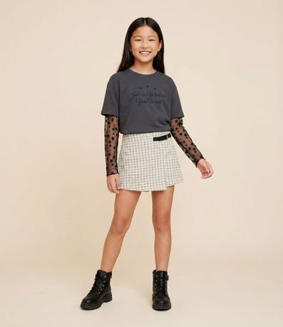 Short Pollera Infantil en Tweed con Hebilla Lateral – Talle 5 a 14 años