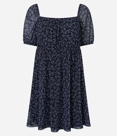 Vestido Corto Evasê en Tule Floral con Mangas Abullonadas 4