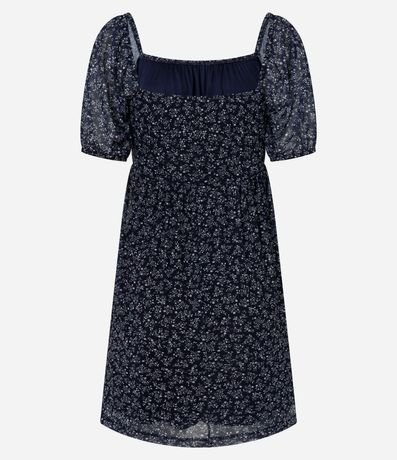 Vestido Corto Evasê en Tule Floral con Mangas Abullonadas 6