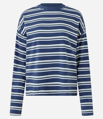 Blusa Regular Manga Larga en Algodón con Estampa Rayada