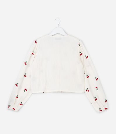 Camisa Infantil con Bordados de Cerezas y Cuello de Ganchillo – Talle 5 a 14 años 2