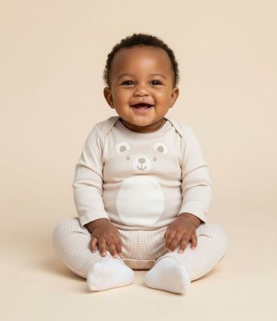 Body Infantil con Estampado Cara de Oso – Talle 0 a 18 Meses