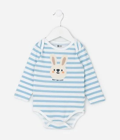 Body Infantil Manga Larga Rayada con Estampa de Conejito – Talle 0 a 18 Meses