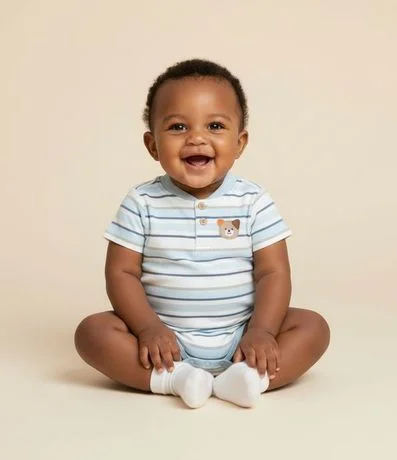 Body Infantil Listrado con Perrito en el Pecho – Talle RN a 18 Meses