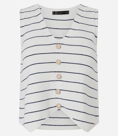 Chaleco en Punto con Cierre por Botones y Estampado Rayada 5