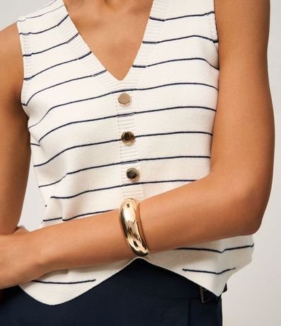 Chaleco en Punto con Cierre por Botones y Estampado Rayada 4