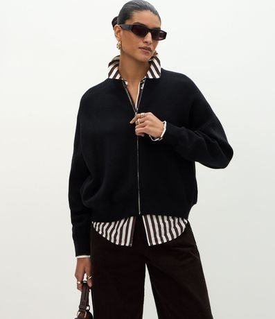 Campera Over en Punto con Cremallera