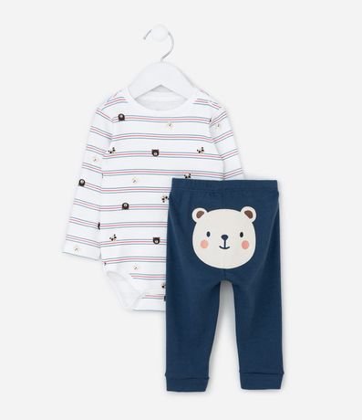 Conjunto Infantil Body Listrado con Pantalón Tema Osito – Talle RN a 18 meses