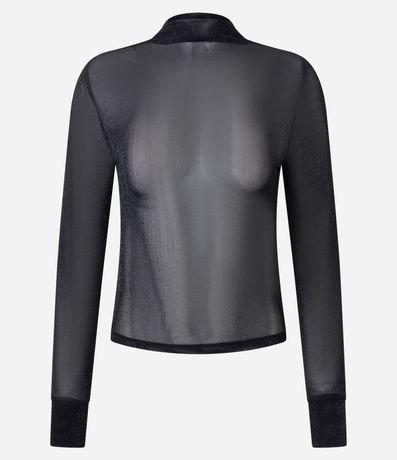 Blusa en Tule con Brillo y Cuello Alto