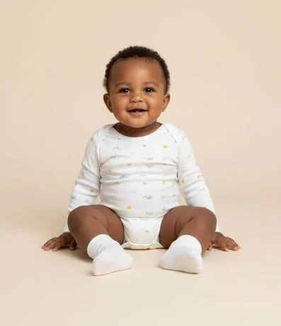 Body Infantil Manga Larga con Estampado Ícone de Arcoiris Talle RN a 18 Meses