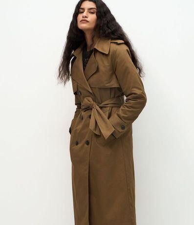 Trench Coat Alargado en Gabardine con Cinta para Lazo 5
