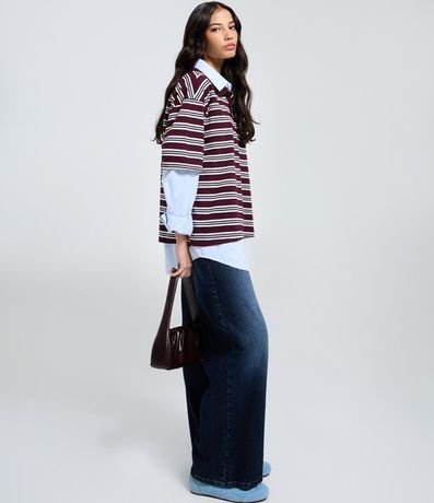 Remera en Malla con Cuello Polo y Estampa de Rayas 2