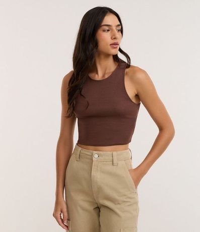 Blusa Cropped sin Mangas en Algodón Acanalado