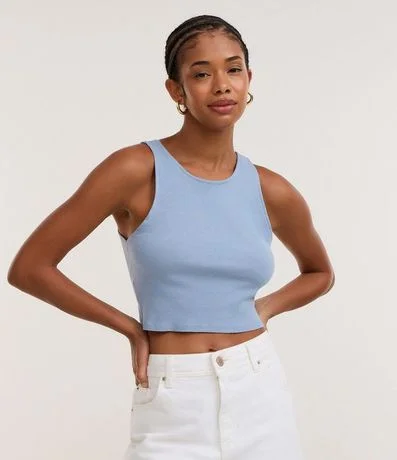 Blusa Cropped sin Mangas en Algodón Acanalado