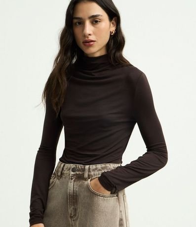 Blusa Básica Manga Larga en Modal con Cuello Alto