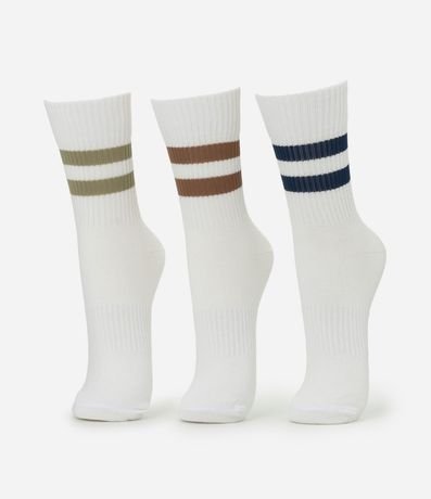 Kit 03 Medias Cano Mediano Deportivas en Algodón con Rayas
