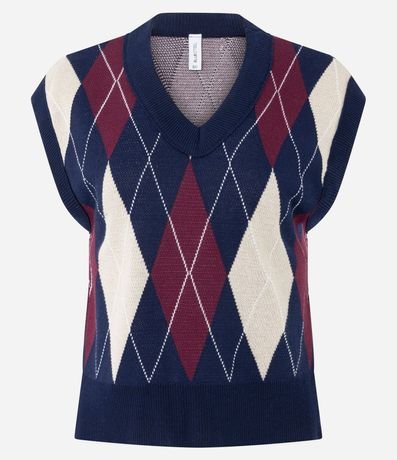 Blusa en Punto con Estampa de Cuadros Argyle 5