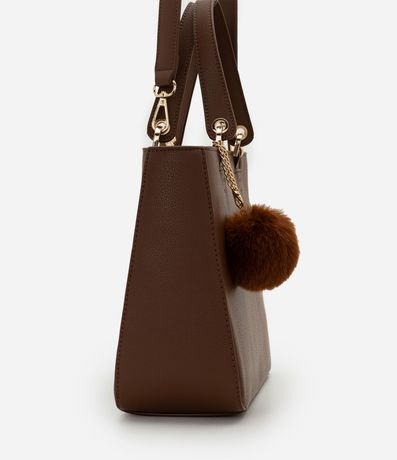 Cartera Satchel Mediana en PU con Pompón y Asa Desmontable 2