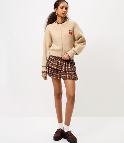 Cardigan en Punto con Bordado de Cereza y Cremallera 2