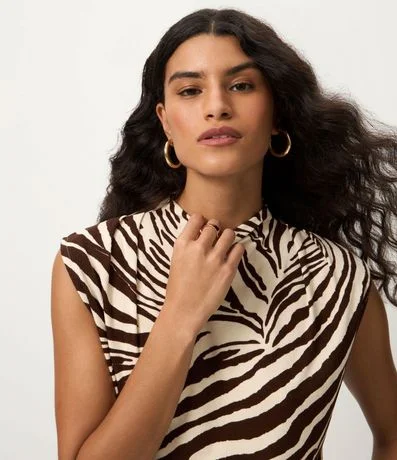 Blusa sin Manga con Fruncido en el Hombro y Estampado de Zebra