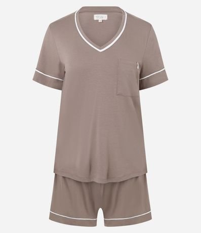 Pijama Corta en Viscosa con Biés Contrastantes