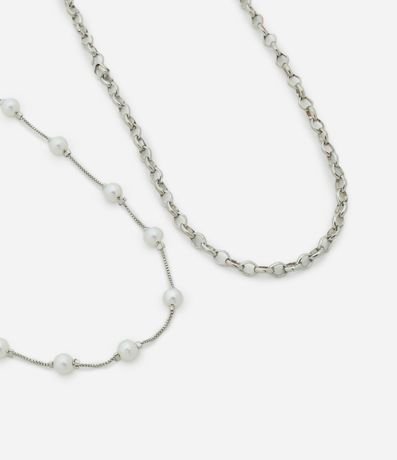 Kit 02 Collares en Metal con Cadena y Perlas Espaciadas