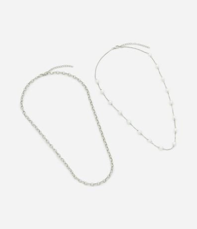 Kit 02 Collares en Metal con Cadena y Perlas Espaciadas 2