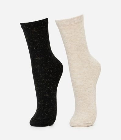 Kit 02 Medias Cano Mediano en Algodón con Hilo Metalizado