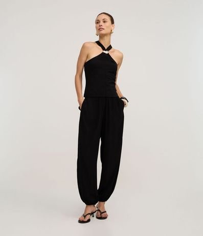 Pantalón Boho Balloon en Viscosa con Cintura Elástica y Bajo