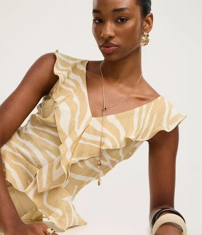 Blusa en Anarruga con Volados y Estampado Zebra