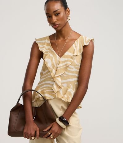 Blusa en Anarruga con Volados y Estampado Zebra 2