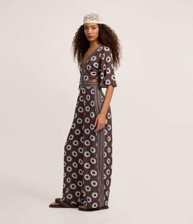 Mono en Viscosa con Escote V y Estampado