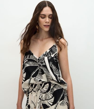 Blusa en Viscolino con Bretel Detallado y Estampado Palmeras