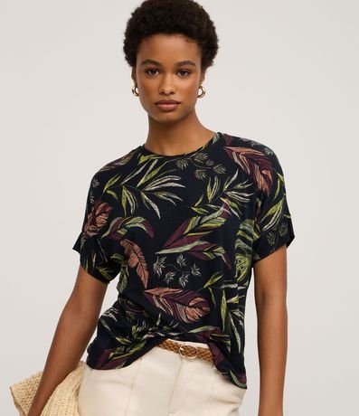 Blusa Casual Media Malla con Estampa de Hojas 1