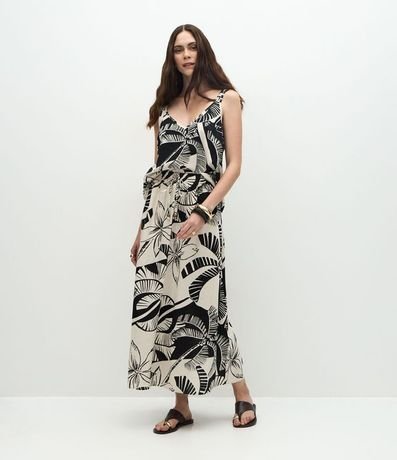 Pollera Evasê en Viscolino con Estampa de Palmeras y Follajes 5