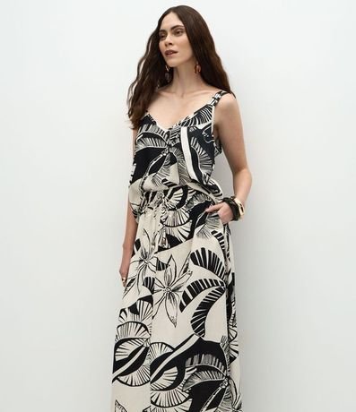 Pollera Evasê en Viscolino con Estampa de Palmeras y Follajes 6