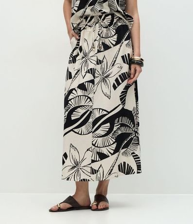 Pollera Evasê en Viscolino con Estampa de Palmeras y Follajes 7