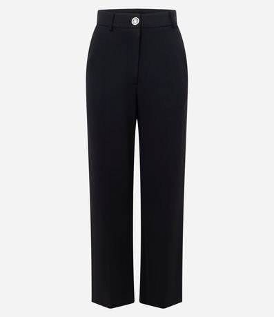 Pantalón Recto Básico en Punto Roma con Bolsillo Trasero