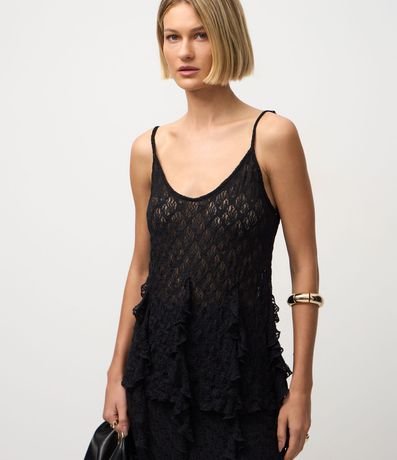 Blusa Rendada con Breteles Finos y Puntas Asimétricas 3