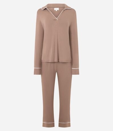Pijama Largo en Vicscolycra con Piping Contrastante