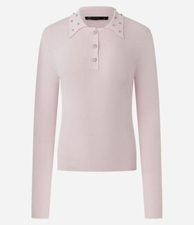 Blusa Polo en Tricot con Aplicación de Brillos en el Cuello 4