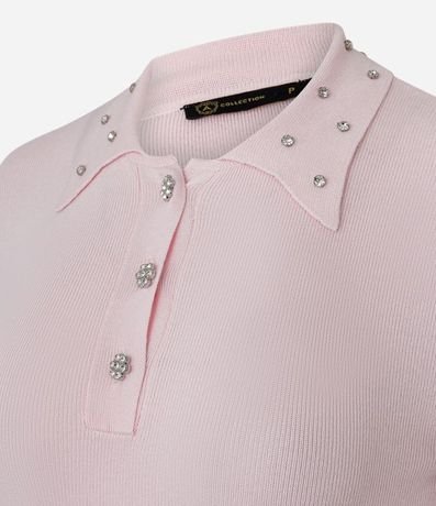 Blusa Polo en Tricot con Aplicación de Brillos en el Cuello 5
