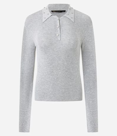Blusa Polo en Tricot con Aplicación de Brillos en el Cuello 5