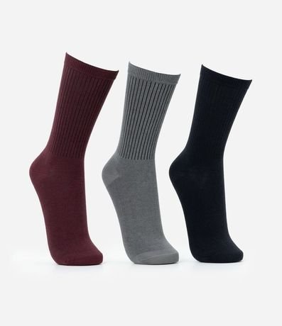 Kit 03 Medias Caneladas Básicas Caña Larga 2