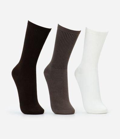 Kit 03 Medias Caneladas Básicas Caña Larga 2