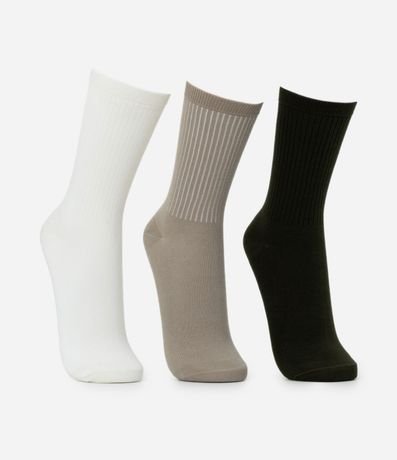 Kit 03 Medias Caneladas Básicas Caña Larga 2